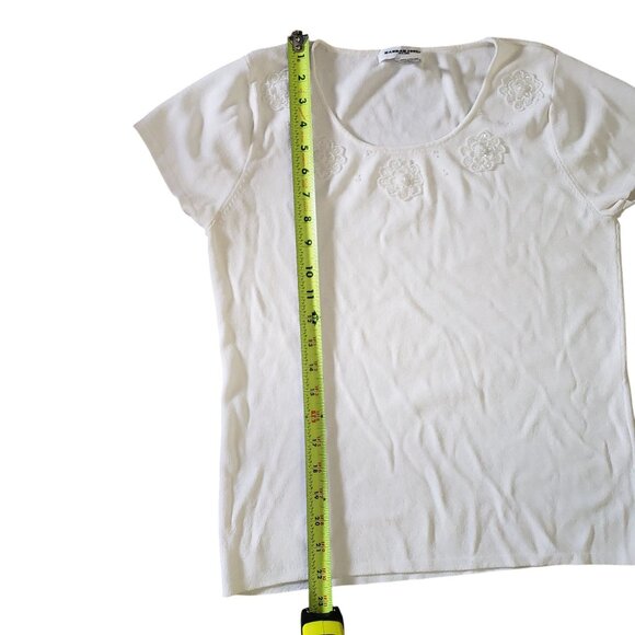 Vintage‎ White Embroidered Floral Short-Sleeve Elegant Feminine Timeless Simple - Picture 7 of 8